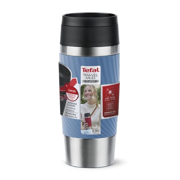 Tefal Travel Mug Classic Twist N2024510 rejsekrus 360 ml Sort, Blå, Rustfrit stål Rustfrit stål