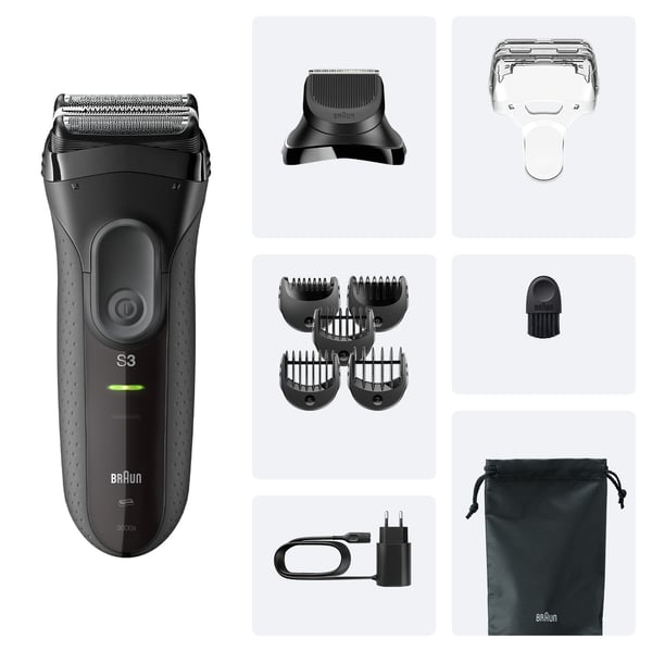Braun 3000BT Batteri 5 7 mm Våd og tør Sort, Grå