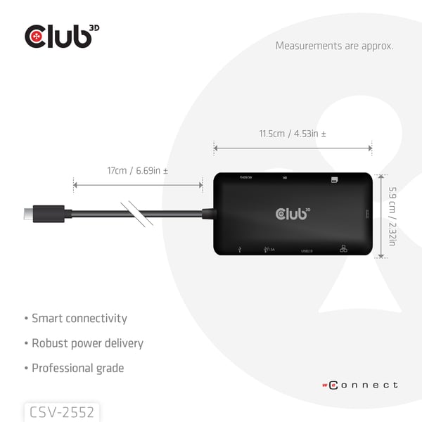 CLUB3D CSV-2552 gränssnittshubbar USB Type-C 5000 Mbit/s Svart