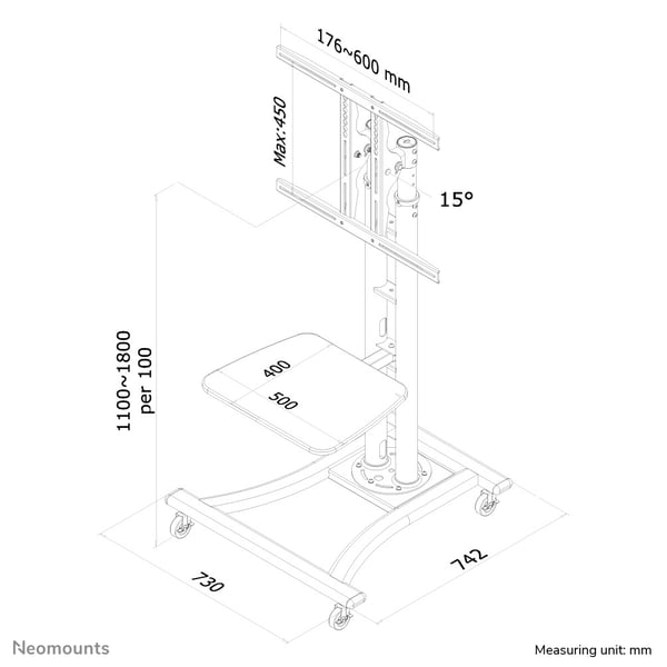 Neomounts PLASMA-M1800E multimediavagnar & ställ Silver Bärbart golvstativ