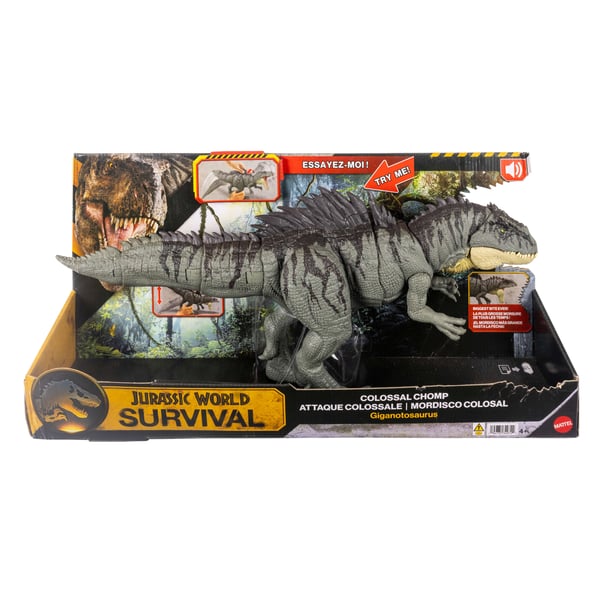 Jurassic World Colossal Chomp Giganotosaurus-figur med stort bid, angreb i flere retninger