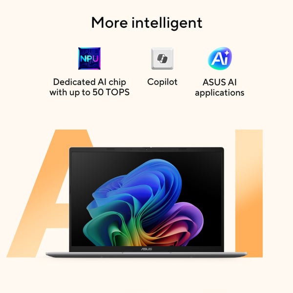 ASUS Vivobook 14 M1407GA-LY012W Copilot+ PC AMD Ryzen AI 7 445 Laptop 35,6 cm (14") WUXGA 16 GB DDR5-SDRAM 512 GB SSD Wi-Fi 6 (802.11ax) Windows 11 Home Sølv QWERTY Hollandsk