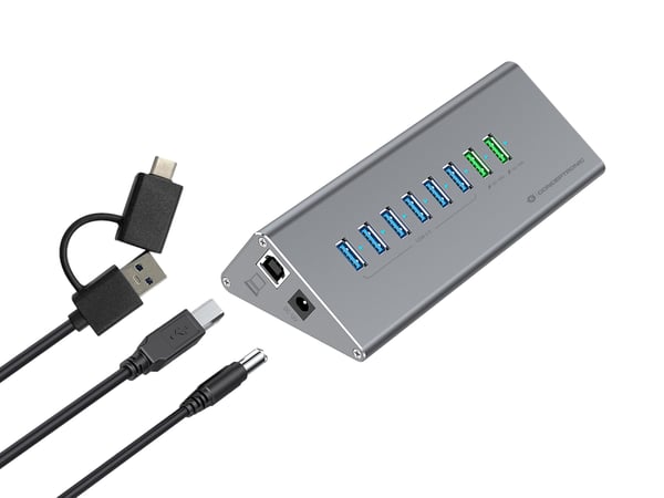 Conceptronic HUBBIES18G gränssnittshubbar USB 3.2 Gen 1 (3.1 Gen 1) Type-B 5000 Mbit/s Grå