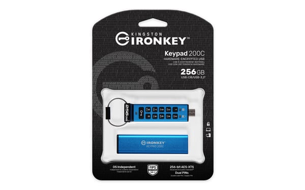 Kingston Technology IronKey 256GB USB-C Keypad 200C, FIPS 140-3 niveau 3 AES-256