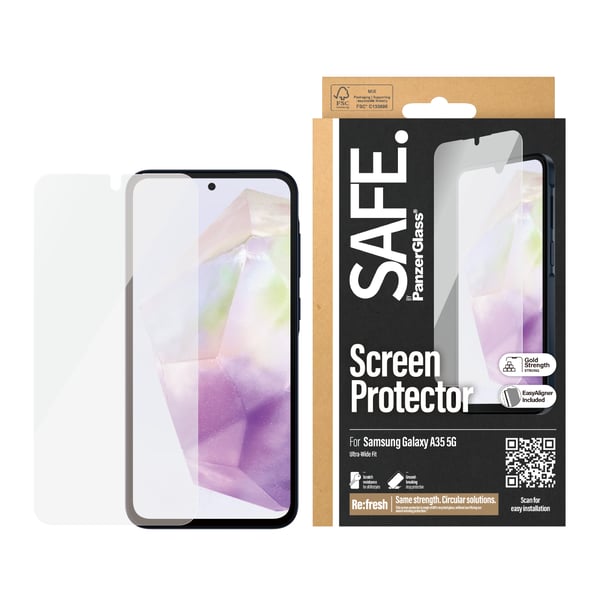 PanzerGlass SAFE. by ® Screen Protector Samsung Galaxy A35 5G | Ultra-Wide Fit w. EasyAligner Genomskinligt skärmskydd 1 styck