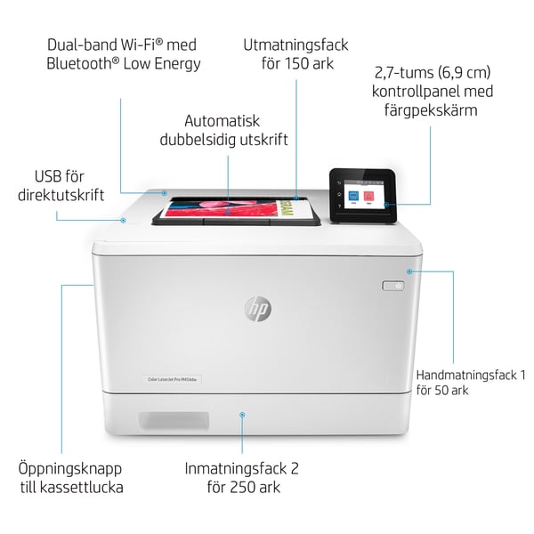 HP Color LaserJet Pro M454dw, Utskrift, Utskrift från USB-port på framsidan; Dubbelsidig utskrift