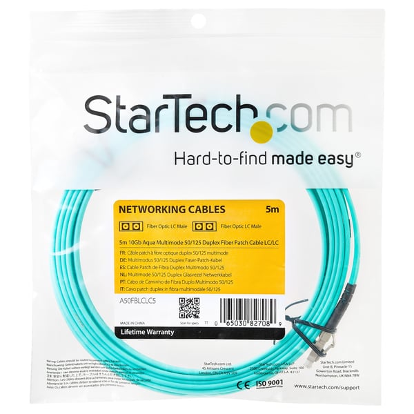 StarTech.com 5 m 10 Gb Aqua multiläge 50/125 Duplex LSZH fiberpatchkabel LC - LC
