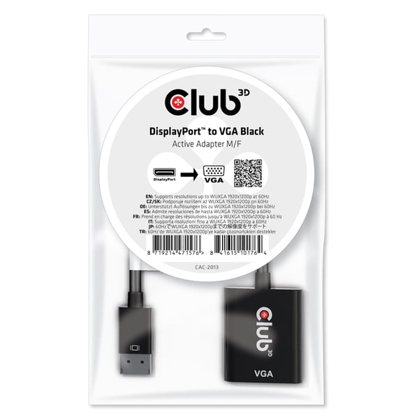 CLUB3D CAC-2013 videokabel adapter 0,228 m Displayport VGA Sort
