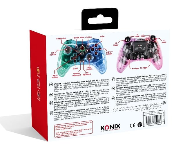 Konix Crystal Transparent USB Spelplatta Analog / Digital Nintendo Switch, PC