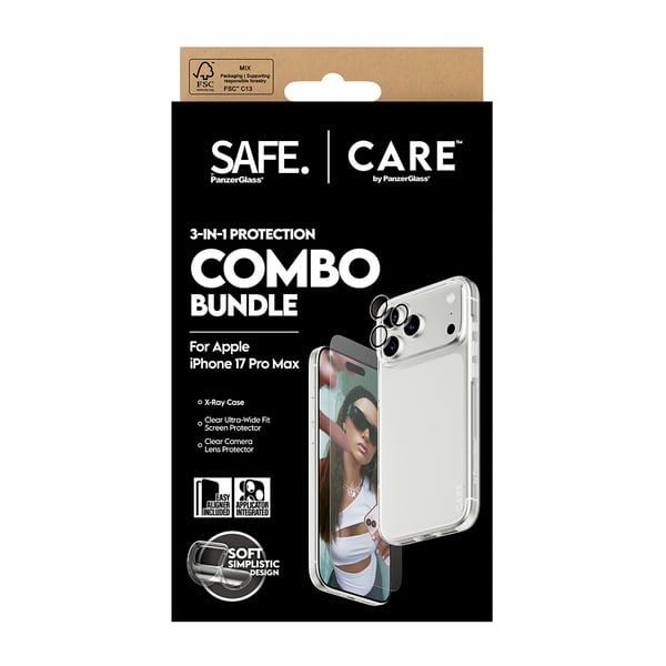 PanzerGlass SAFE. | CARE™ by ® 3-in-1 Combo Pakke iPhone 17 Pro Max