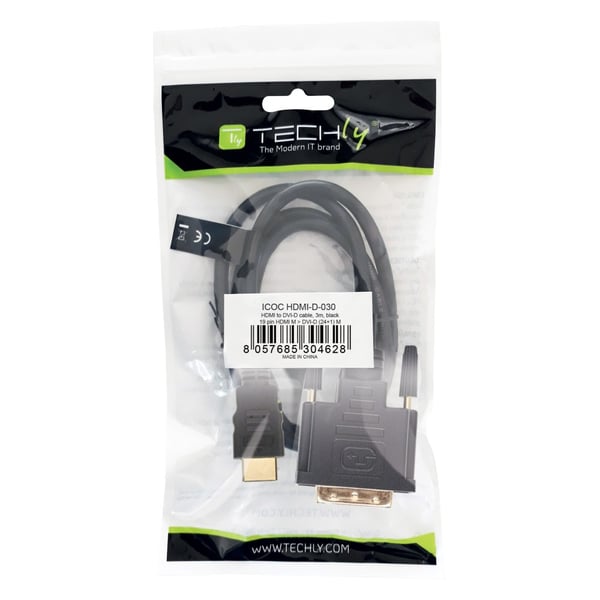 Techly 3.0m HDMI - DVI-D M/M 3 m Musta