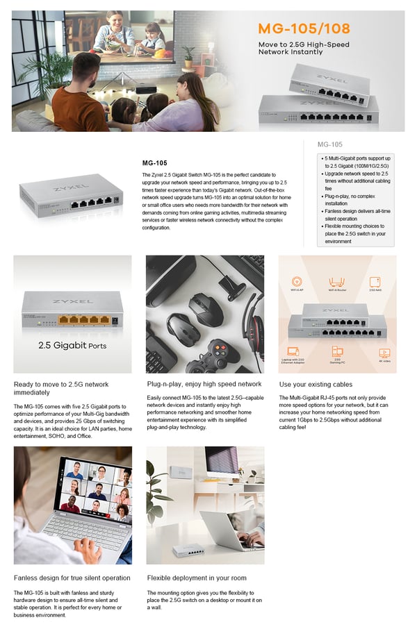Zyxel MG-105 Hallitsematon 2.5G Ethernet (100/1000/2500) Terästä