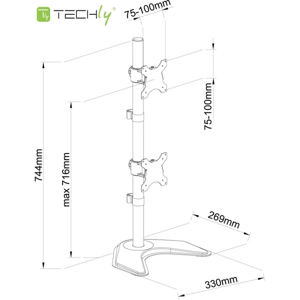 Techly ICA-LCD 2520V monitorin kiinnike ja jalusta 68,6 cm (27") Vastaanotto Musta