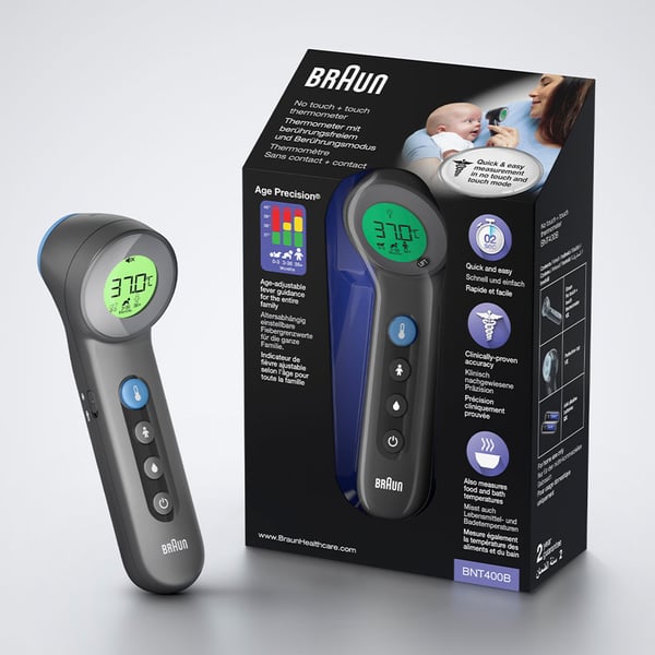 Braun BNT 400 BK Termometer med fjernregistrering Grå Pande Knapper