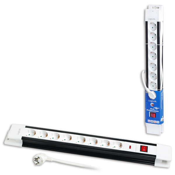 LogiLink LPS207 jatkojohto 3 m 8 AC-pistorasia(a) Musta, Valkoinen