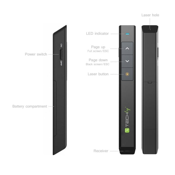 Techly ITC-LASER26 trådlösa presentatörer RF Svart