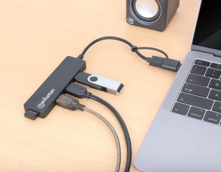 Manhattan 180863 kannettavien tietokoneiden telakka ja porttitoistin USB 3.2 Gen 1 (3.1 Gen 1) Type-A + Type-C Musta