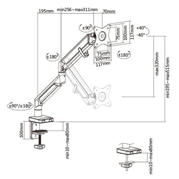Techly ICA-LCD 3712 skærmbeslag og -stativer 81,3 cm (32") Skrivebord Grå