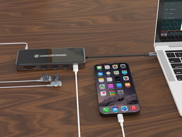 Conceptronic DONN15G kannettavien tietokoneiden telakka ja porttitoistin Langallinen USB 3.2 Gen 1 (3.1 Gen 1) Type-C Harmaa