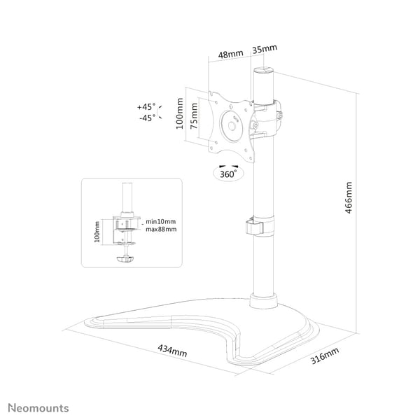 Neomounts NM-D335BLACK skærmbeslag og -stativer 76,2 cm (30") Skrivebord Sort