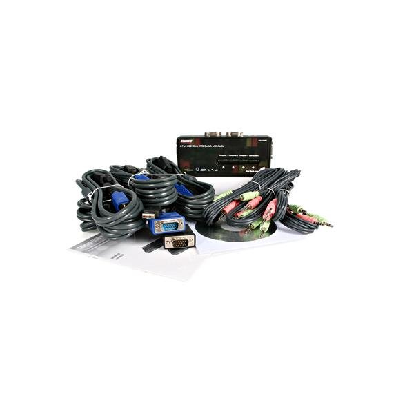 StarTech.com Svart USB KVM-switch-paket med 4 portar, kablar och audio