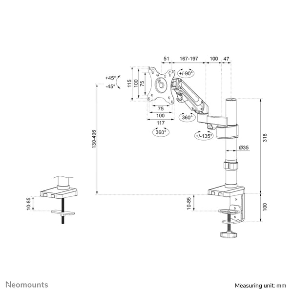 Neomounts DS70-750BL1 skærmbeslag og -stativer 68,6 cm (27") Skrivebord Sort
