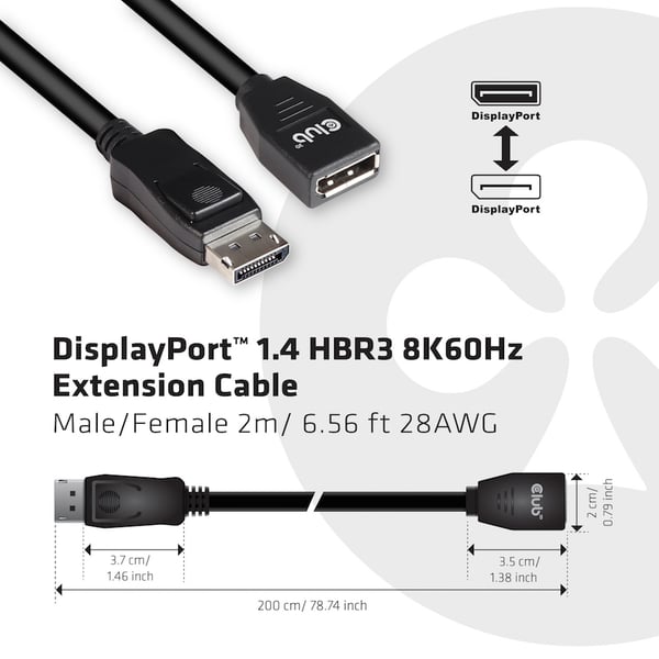 CLUB3D CAC-1022 videokabel adapter 2 m Displayport 1.4 Sort