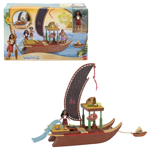 Disney Vaiana 2 -lelut, Vaiana’s Adventure Canoe -lelupakkaus, jossa 1 pieni nukke, 1 kanootti ja 10 tarviketta