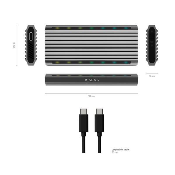 AISENS ASM2-RGB011GR drevkabinet SSD kabinet Grå M.2