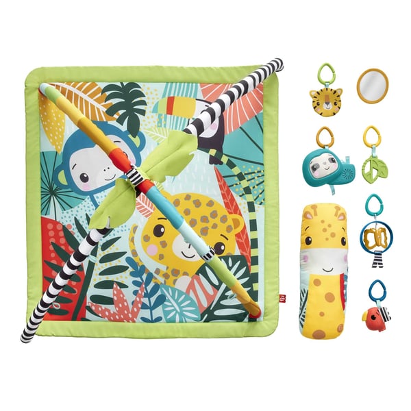 Fisher-Price 3-i-1-gym för baby och småbarn, lekmatta och sensoriska leksaker för lek på mage, regnskog