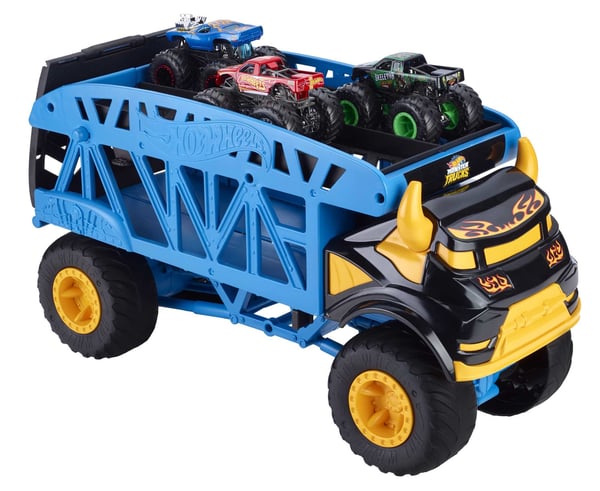 Hot Wheels Monster Trucks , MONSTERTRANSPORTLASTBIL + 3 MONSTERTRUCKS, køretøjspakke