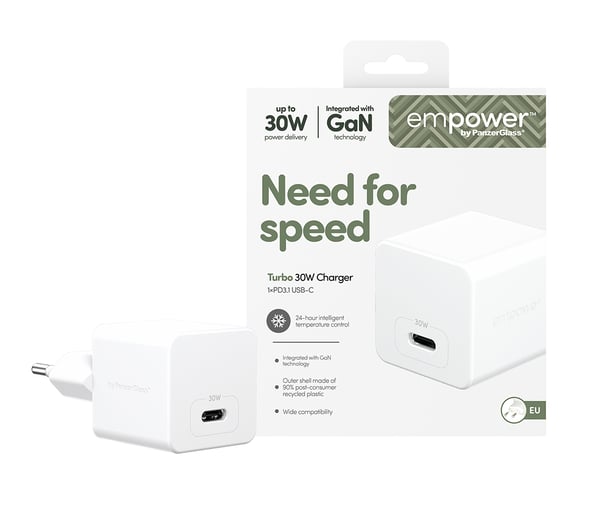PanzerGlass empower™ by ® Turbo 30W Charger Single USB-C | EU Plug | Silver White Älypuhelin Valkoinen AC Pikalataus Sisätila