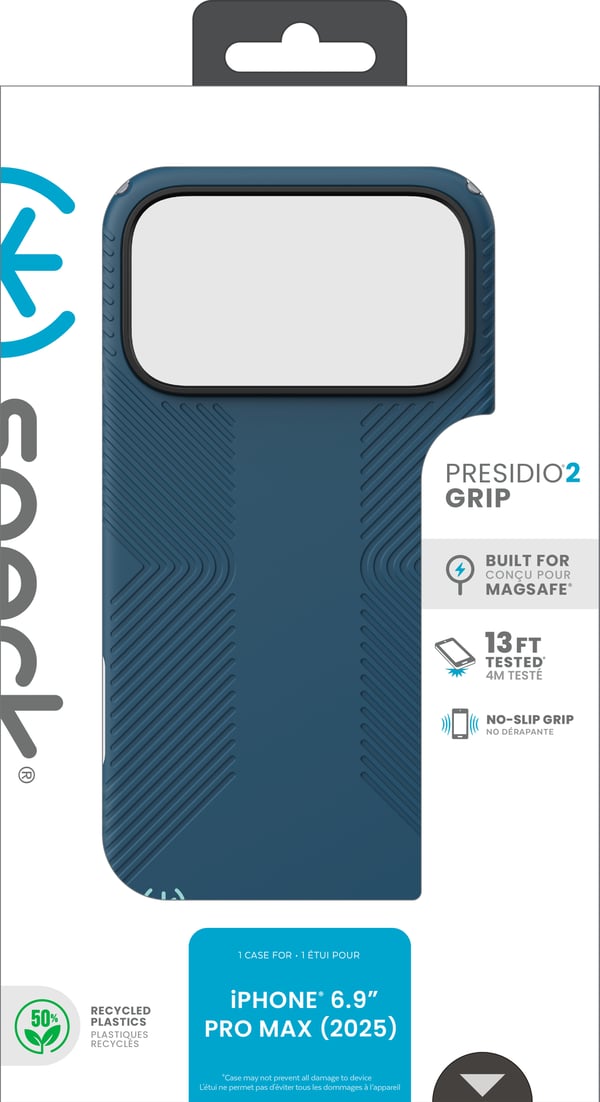 Speck Presidio2 Grip MagSafe - Fodral till iPhone 17 Pro Max (Deep Sea/Silver Metallic)