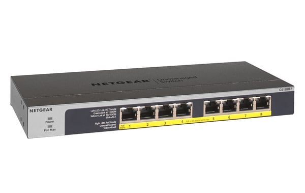 NETGEAR GS108LP Ohanterad Gigabit Ethernet (10/100/1000) Strömförsörjning via Ethernet (PoE) stöd 1U Svart, Grå