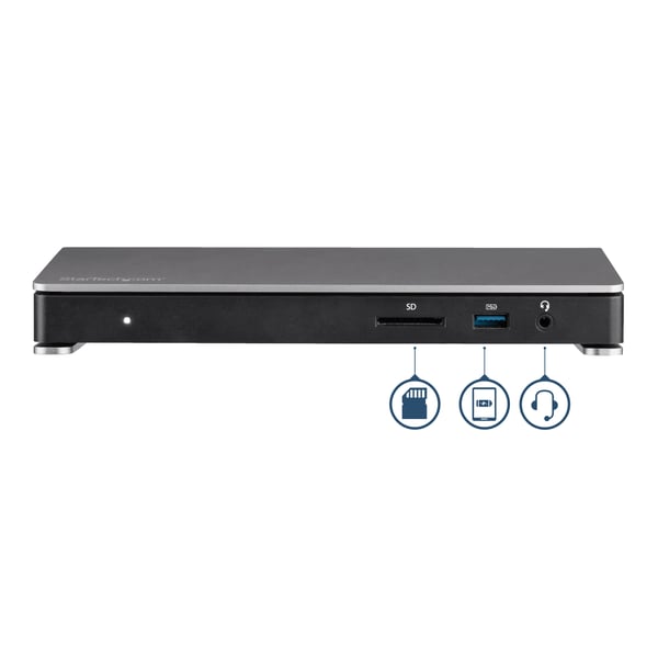 StarTech.com Thunderbolt 3-dockningsstation - TB3-dockningsstation med DisplayPort till bärbara datorer för 60 Hz dubbla 4K-skärmar - Laddning med 85 W strömförsörjning - 6-ports USB 3.0-hubb, SD 4.0, GbE, Audio - Windows och Mac