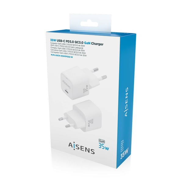 AISENS ASCH-35W1P022-W oplader til mobil enhed Universel Hvid Vekselstrøm Hurtig opladning Indendørs