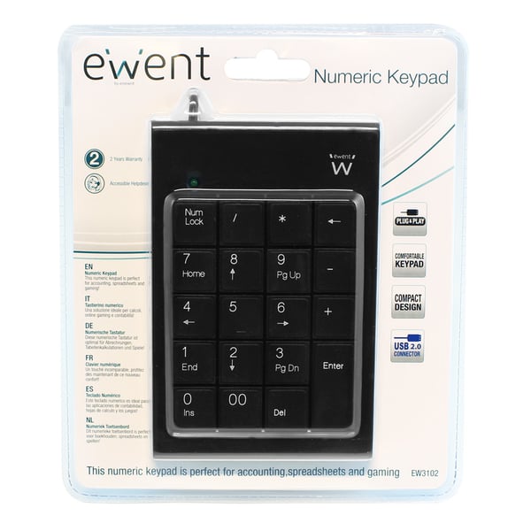 Ewent EW3102 Numeerinen näppäimistö PC/palvelin USB Musta
