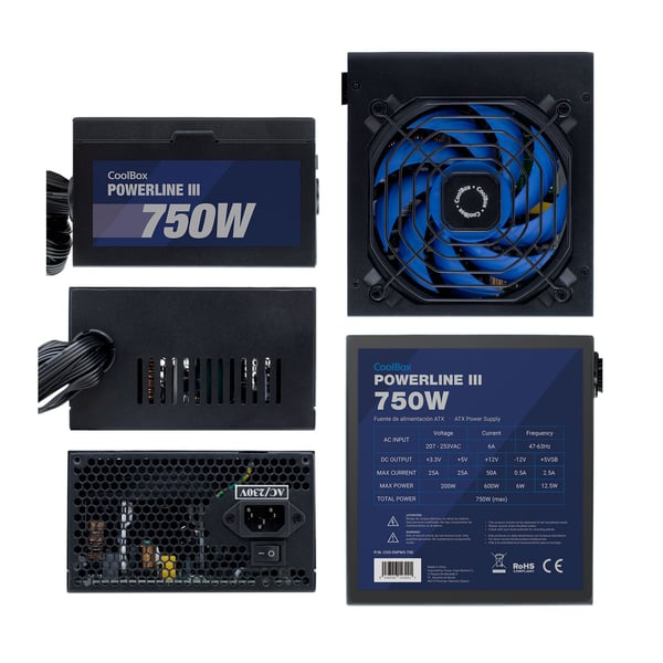 CoolBox Powerline III 750 enhed til strømforsyning 750 W 20+4 pin ATX ATX Sort