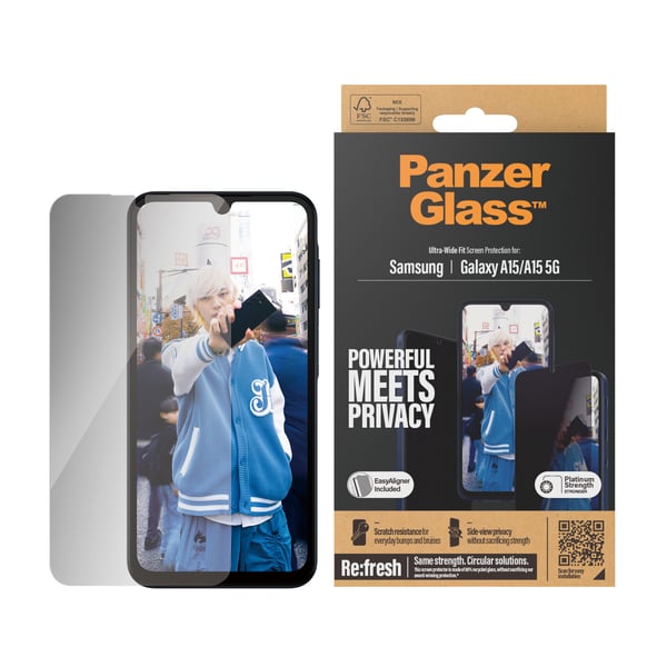 PanzerGlass ® Privacy Screen Protector Samsung Galaxy A15 | A15 5G | Ultra-Wide Fit w. EasyAligner Genomskinligt skärmskydd 1 styck