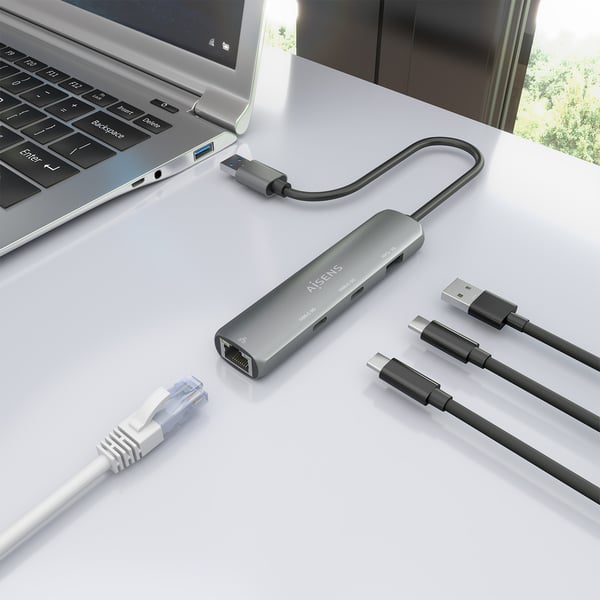 AISENS ASUC-4P036-GR kannettavien tietokoneiden telakka ja porttitoistin Langallinen USB 3.2 Gen 1 (3.1 Gen 1) Type-A Harmaa