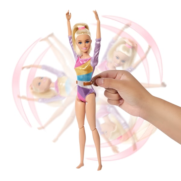 Barbie Gymnastiklegesæt med lyshåret modedukke, balancebom, over 10 stk. tilbehør og saltomortalefunktion