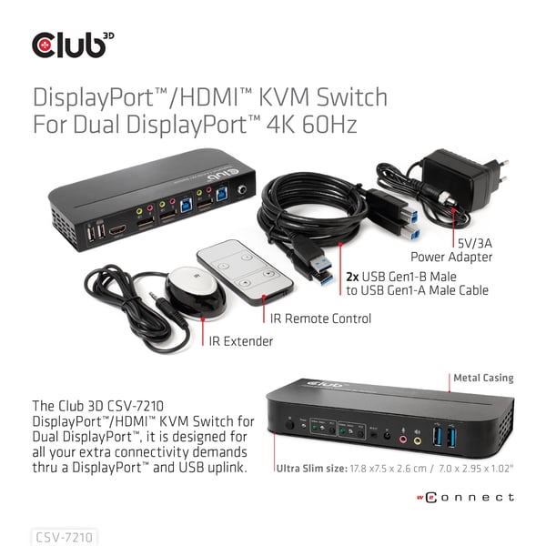 CLUB3D CSV-7210 KVM-switchar Svart