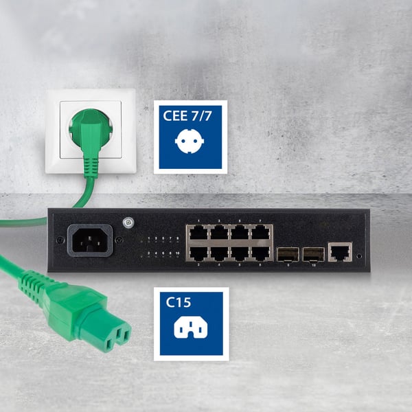 ACT AK5296 strömkablar Grön 1,5 m CEE7/7 C15 coupler