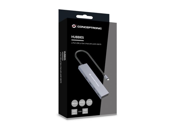 Conceptronic HUBBIES14G gränssnittshubbar USB 3.2 Gen 2 (3.1 Gen 2) Type-C 10000 Mbit/s Grå