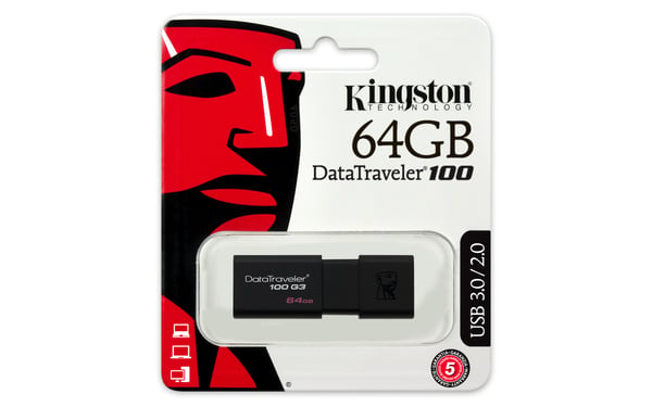 Kingston Technology DataTraveler 100 G3 USB-muisti 64 GB USB A-tyyppi 3.2 Gen 1 (3.1 Gen 1) Musta