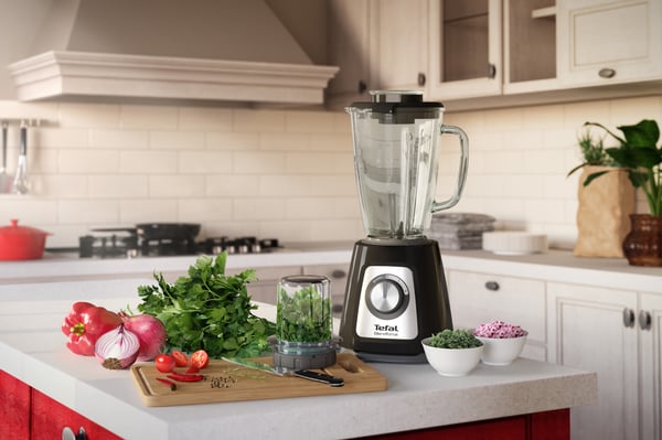 Tefal BlendForce II BL4388 tehosekoitin 1,25 L Pöydällä pidettävä tehosekoitin 800 W Musta, Harjattu teräs