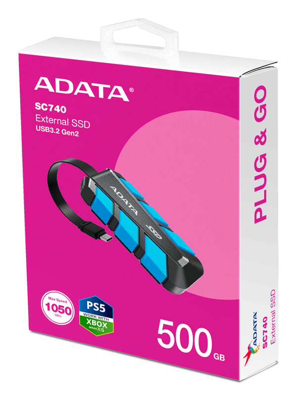 ADATA SC740 500 GB USB Type-C 3.2 Gen 2 (3.1 Gen 2) Musta, Sininen
