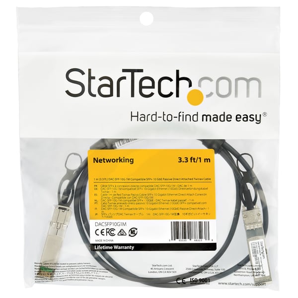 StarTech.com DACSFP10G1M SFP+ -kaapeli (1 m, 10 GbE, Dell EMC DAC-SFP-10G-1M -yhteensopiva SFP+ -kaapeli, Pas