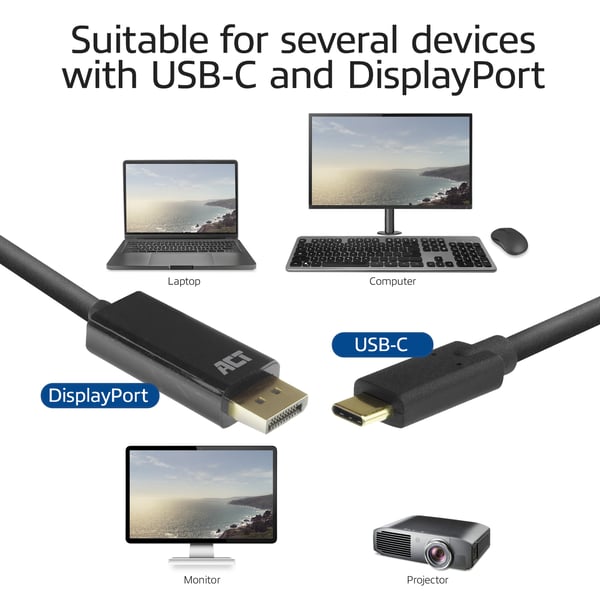 ACT AC7325 videokaapeli-adapteri 2 m USB Type-C DisplayPort Musta