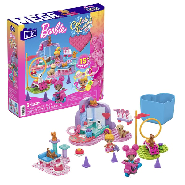 MEGA Barbie Color Reveal Train 'n Wash Pets